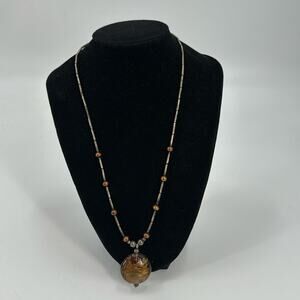 Vintage whimsygoth sterling silver large round brown glass pendant necklace